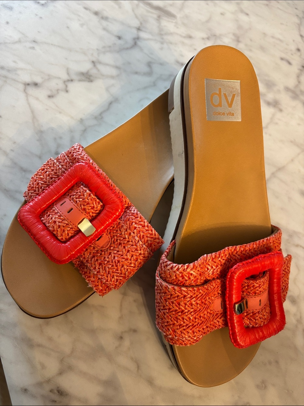 DV by Dolce Vita “Caster” Orange Woven Slide Sandals with Buckle, SZ 7.5